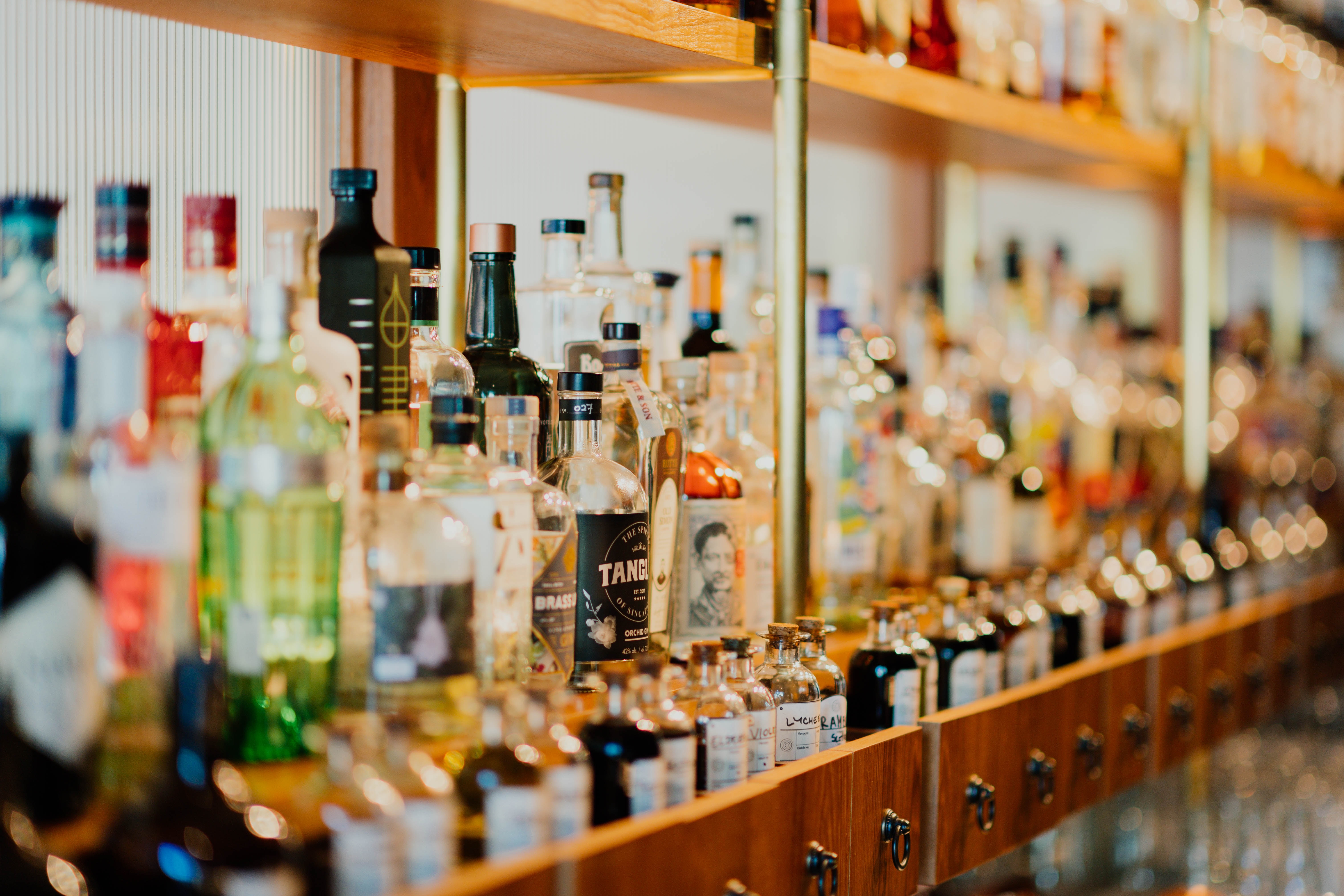 bottles of liquor in a bar